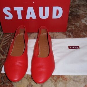 STAUD Alba Ballet Flat Red Rose Leather Size 37.5